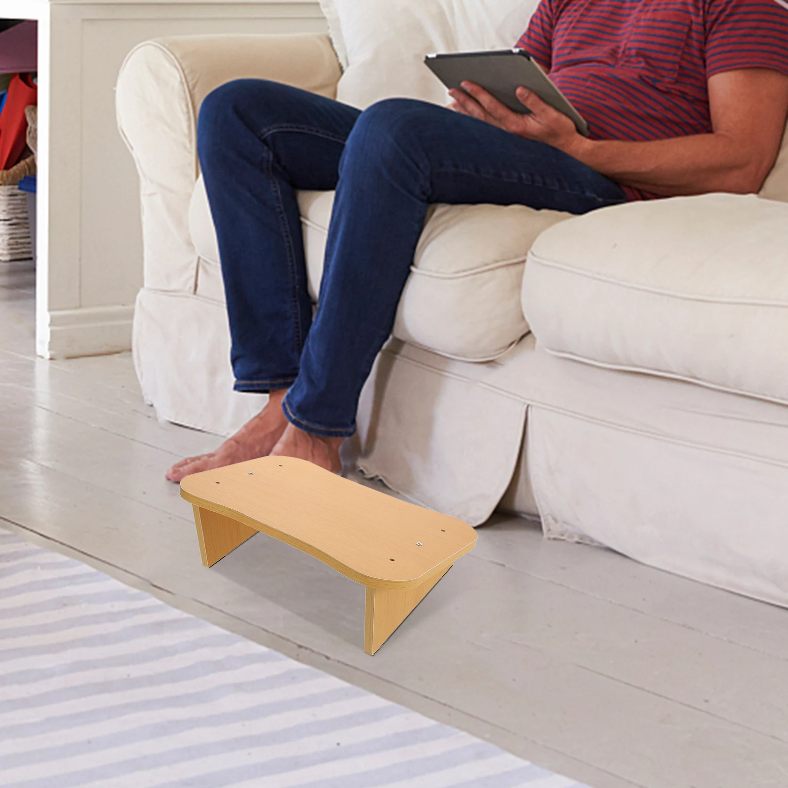 مقعد قدم تحت المكتب مسند قدم غير قابل للانزلاق للمكتب والمنزل والحمام والمطبخ ومسند قدم خشبي مريح للبالغين صغير