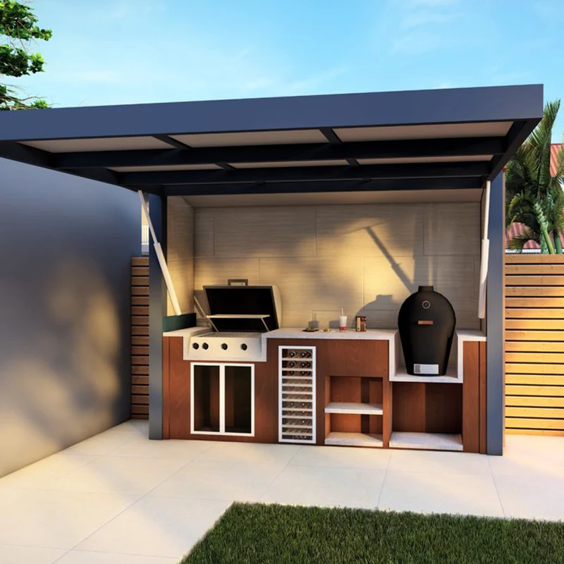 BBQ Pod Outdoor Kitchen Cabinets & Stone Island-Complete Durable Aluminum Portable Outdoor Kitchen Solution with Tailgate Grill
