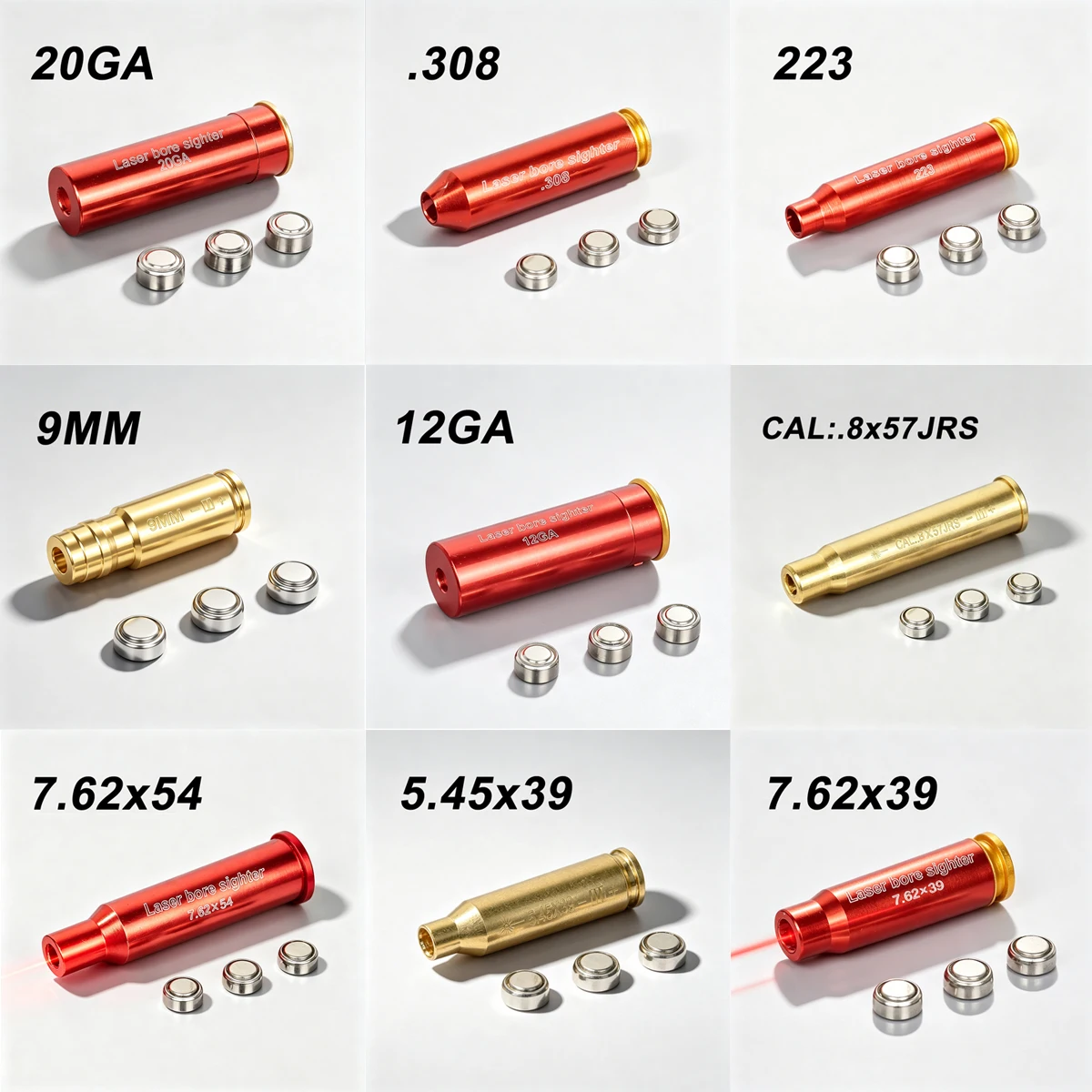 12GA 20GA 5.45x39 7.62x39 9x19mm .223 .308 .338 Gauge Red La-ser Bore Sighter Training Boresighter CAL Caliber Visible Zeroing