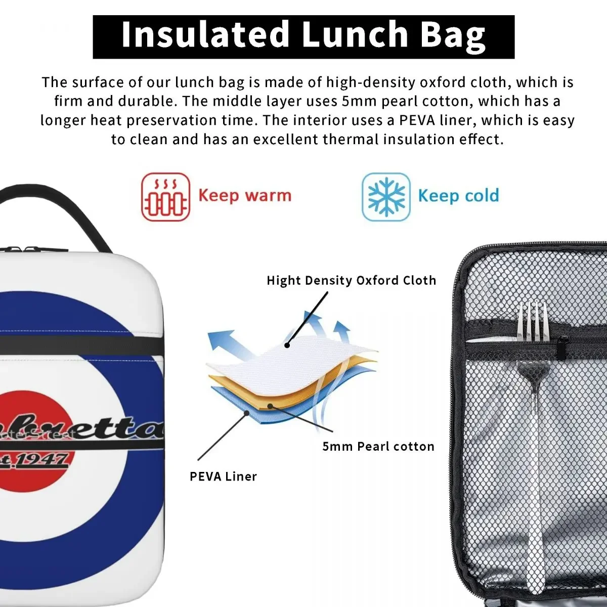 Team Lambretta MOD Target Insulated Lunch Bag Trendy Oxford Cloth School Customizable