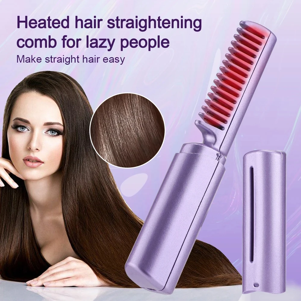 

Portable Wireless Electric Hair Brushes Heating Straight Curly Negative Ion Hot Straightener Comb USB Charge Home Travel Women