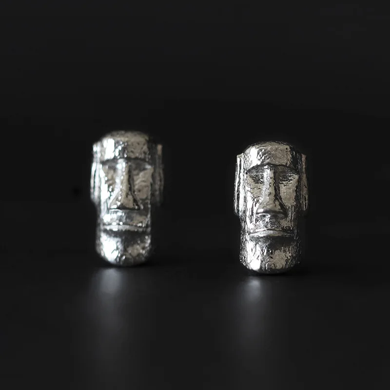 Miracle Sterling Silver 925 Original Design Moai's Watch Cultural Creative Easter Island Portrait Unisex Style Earrings