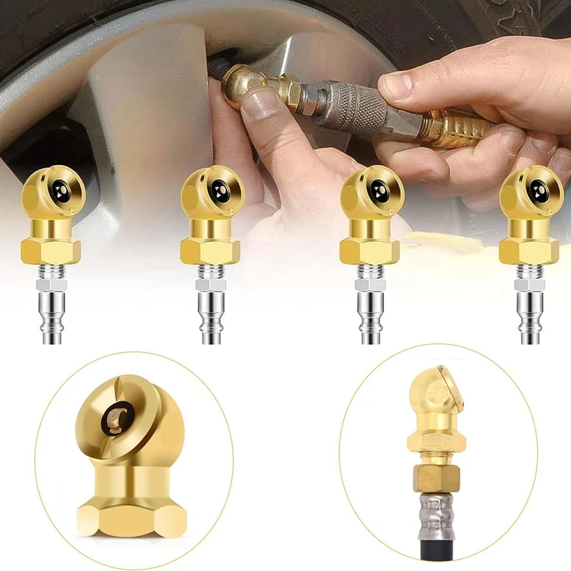 4Pcs 1/4Inch Air Chuck Tire Pressure Caps Portable Air Chuck Closed Brass Ball Inflator For Inflator Gauge Compressor