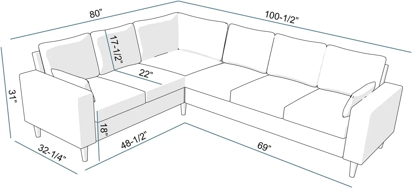 Modern Upholstered L-Shape Sectional Sofa,2 Seater /2 Seater + 3 Seater Corner Couch for Living Room