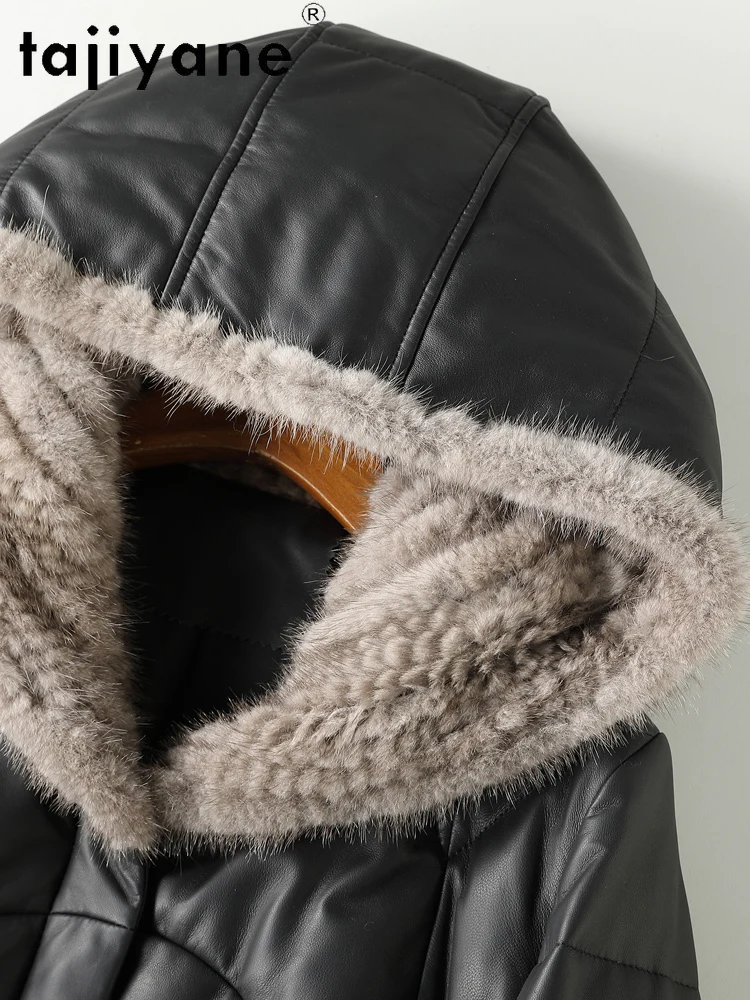 TAJIYANE Piumino in pelle di pecora 100% Donna Collo in pelliccia di visone Piumino d'oca bianca Giubbotti in vera pelle Abbigliamento donna 2025 상??.킹