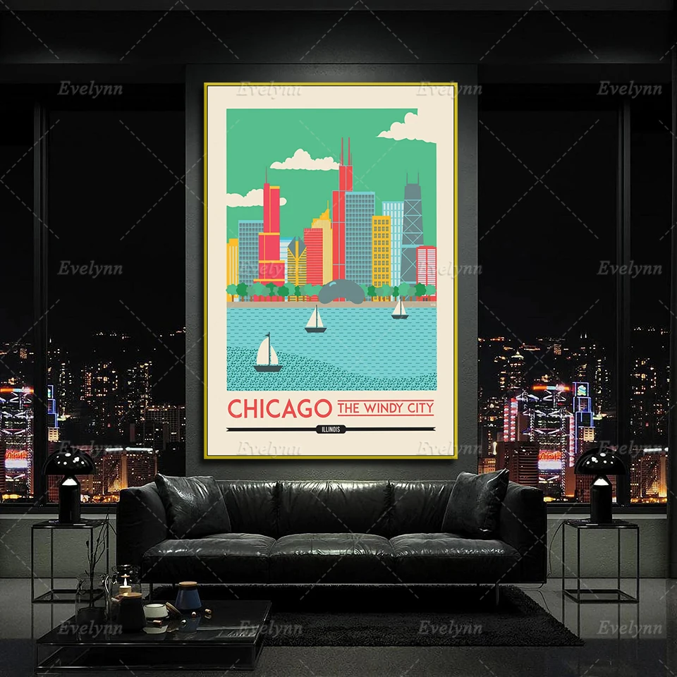 Chicago Usa Trave Canvas Poster Nordic Modern Home Decor Prints Pictures Living Room Cuadros Wall Art Painting Gift