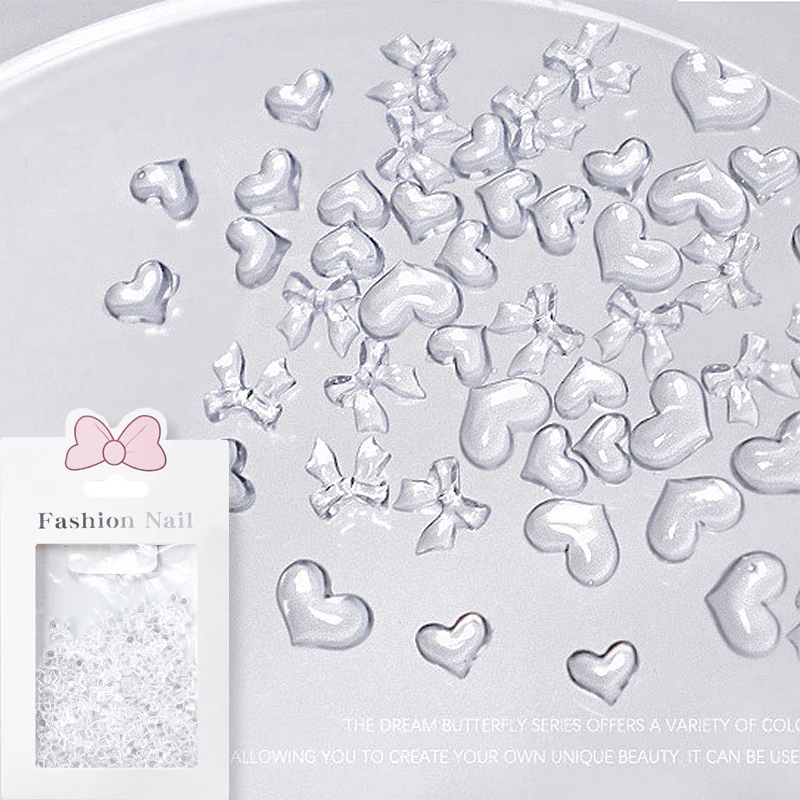 

100PCS Clear 3D Acrylic Love Heart Nail Art Charms Transparent Bow Accessories For Manicure Decor Nails Decoration Supplies Tool