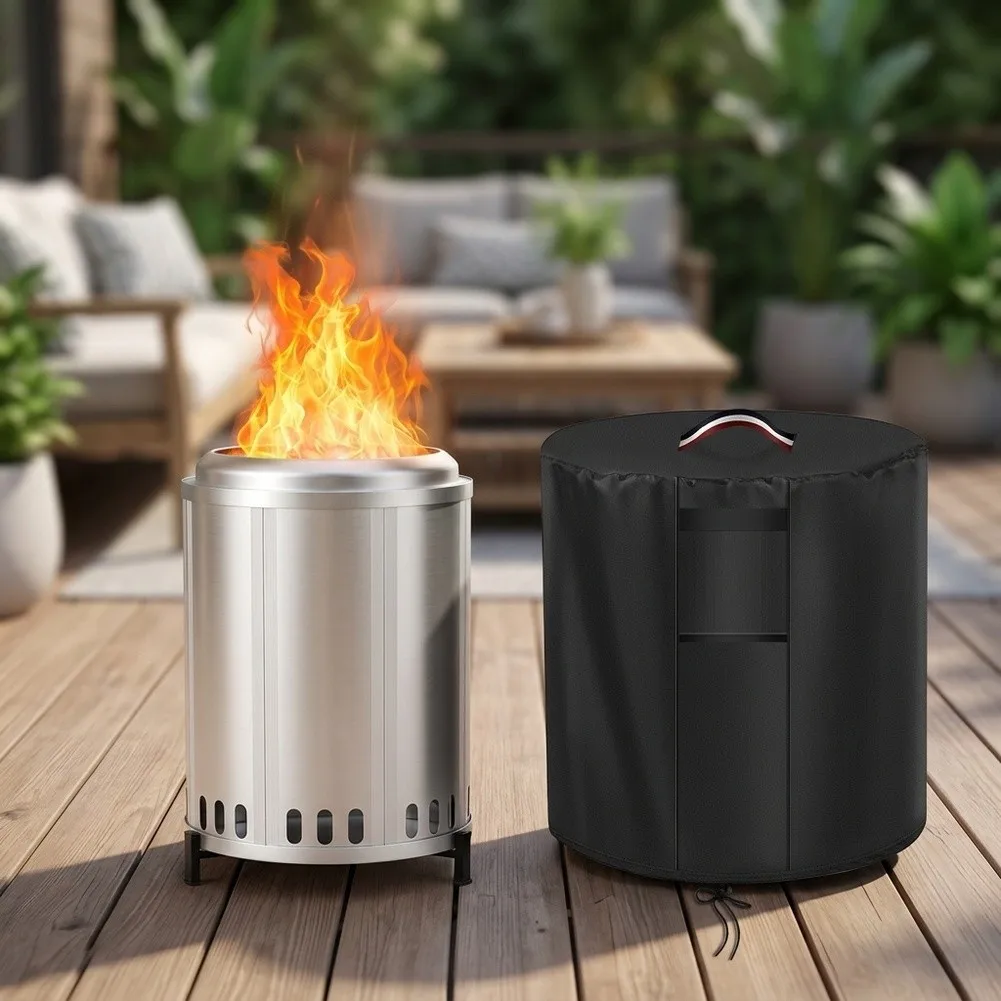 420D Round Fire Pit= Cover Rainproof Breathable Outdoor Heater Protection Fits D24 To D36= Inch Gas Propane Fireplace