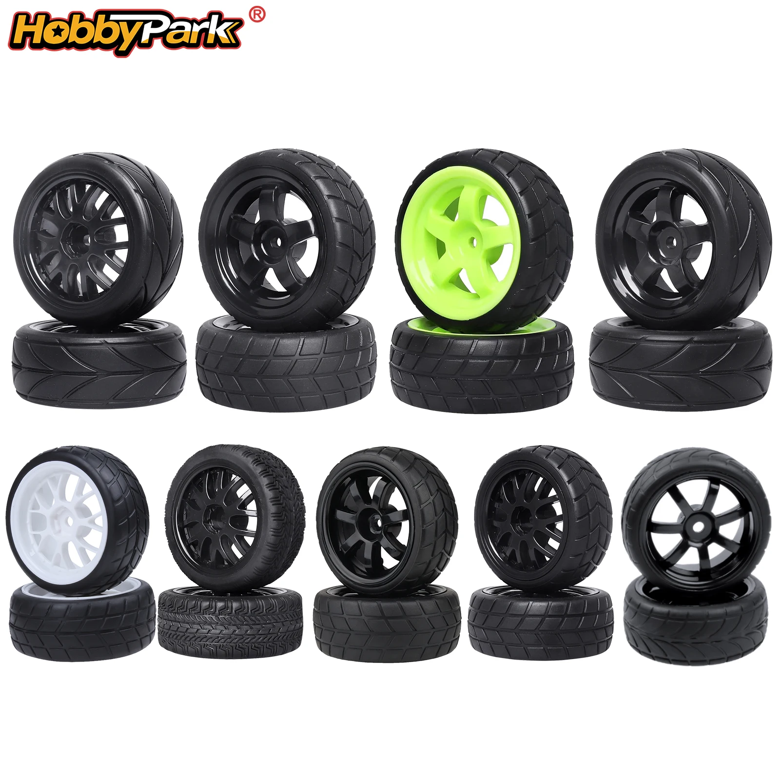 HobbyPark 65mm Hight RC Car Tires and Wheels and Wheels 12mm Hex for 1/10 On-Road Touring Car with Lock Nuts Fit 2s 3s Lipo Powe