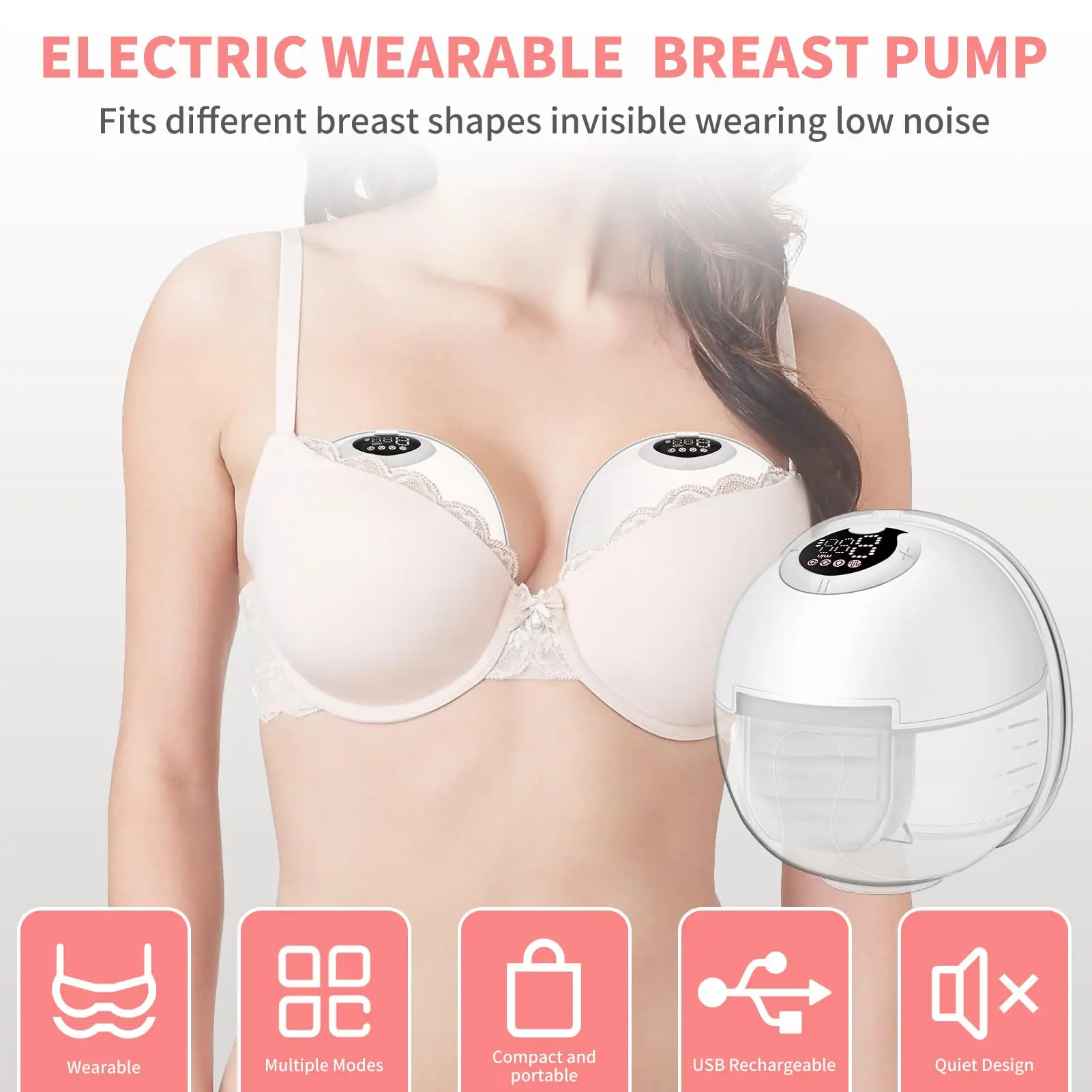 Wearable Breast Pump Super Silent Hands Free Electric Breast Pump Comfort Milk Collector for Breastfeeding With milk storage bag