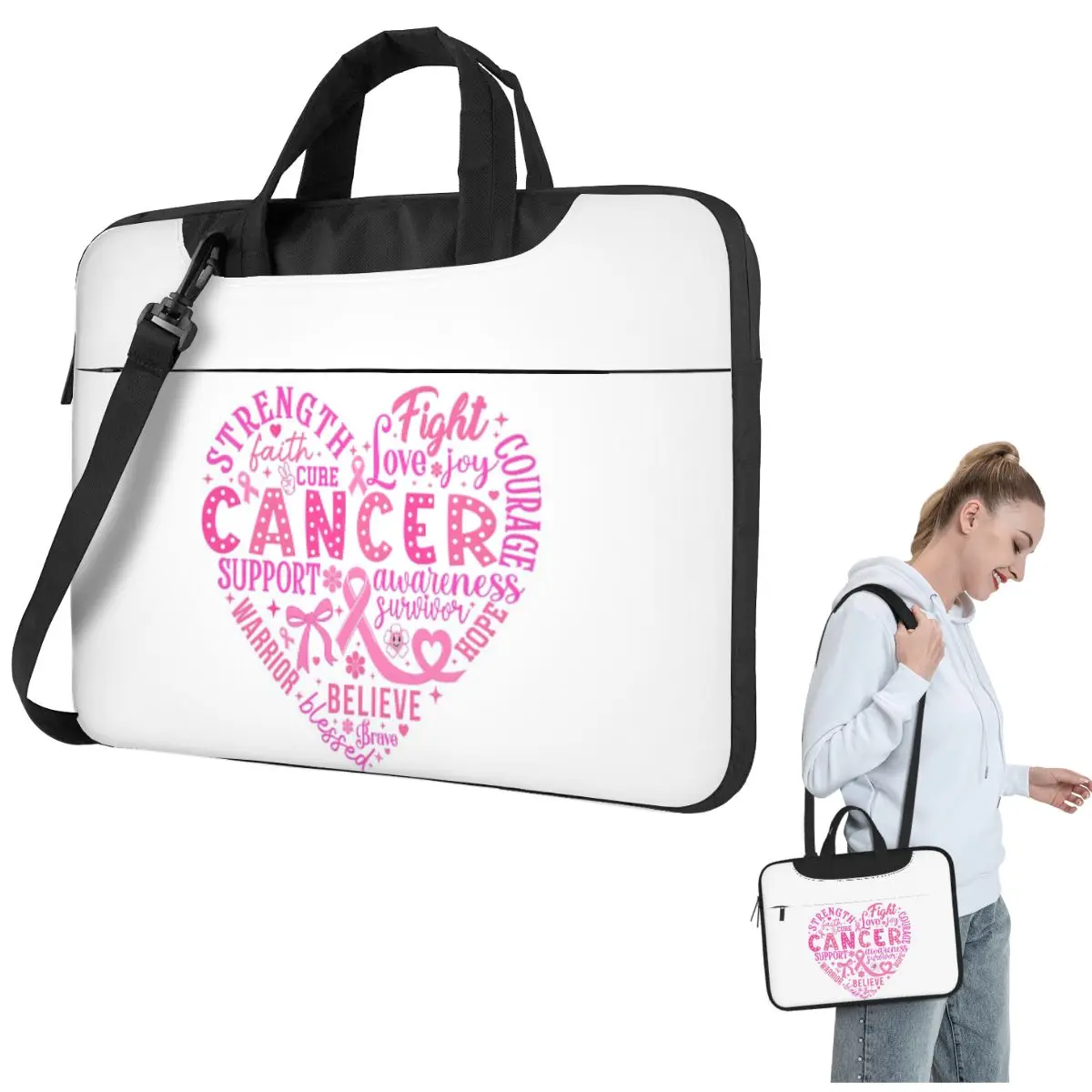 

В октябре носит розовое лицо о раке молочной железы в форме сердца, сумка через плечо для ноутбука, сумка для компьютера, устойчивая защитная сумка для ноутбука