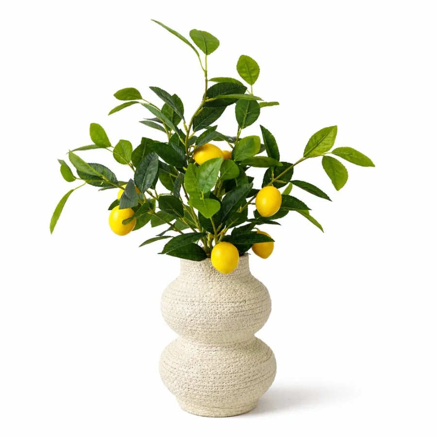 

Artificial Plant 24in Artificial Lemon Plant with Realistic Lemons in a Woven Tiered Basket by Fake Indoor Faux Plant for Livin