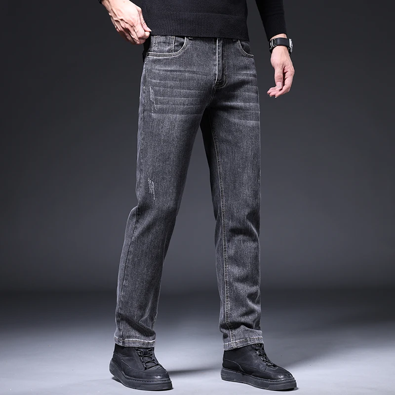 Pantalones vaqueros ajustados rectos pequeños para hombre, ropa de calle, pantalones cargo grises, moda de primavera y otoño