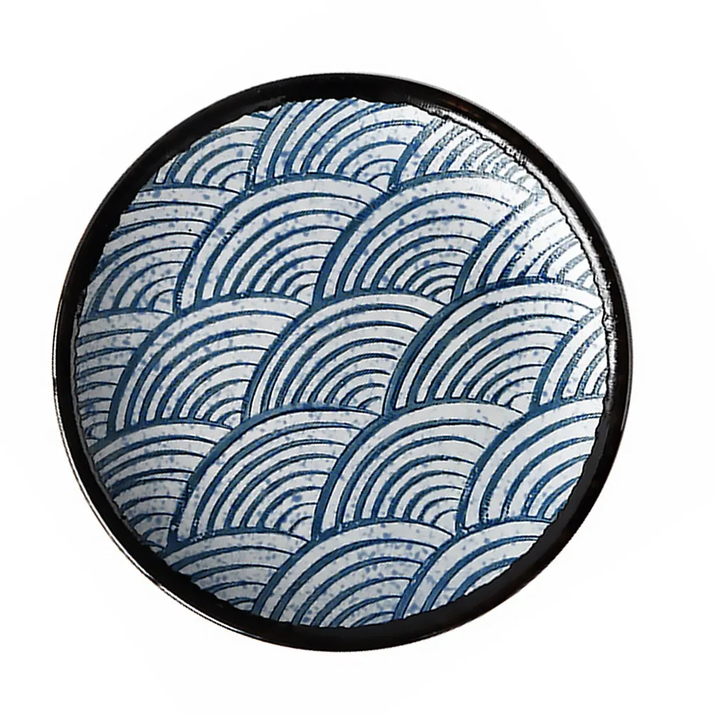 1Pcs 7Inch Safe Food Grade Ceramic Plate Sea Wave Texture Japanese Style Multi Use Salad Dessert Steak Serving Dish Dining Dish