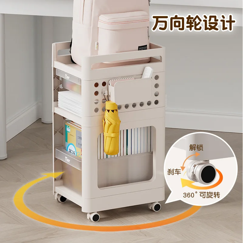 AOLIVIYA Multi Layer Floor Trolley Shelf Kitchen Storage Rack Schoolbag Book Desk Stand Cart Bin