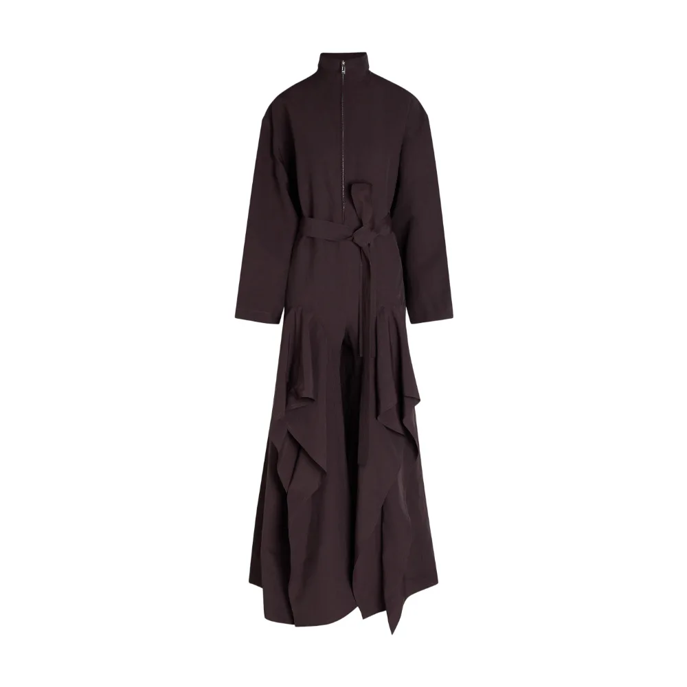 High-Neck Zip-Front Asymmetric Jumpsuit – Ss2026 New Arrival: Long-Length Jumpsuit With Waist-Cinching Tie Detail.