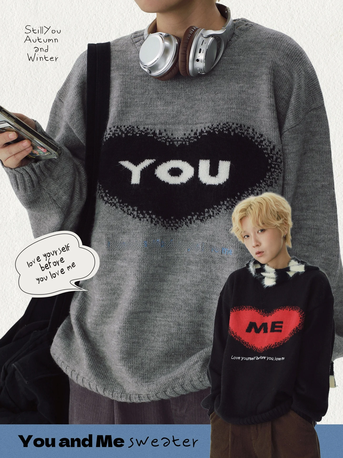 

Retro Personalized Love Letter Embroidery round Ne Loose Street Sle Sweater Overhead Knitwear STILLYOU Street Faion