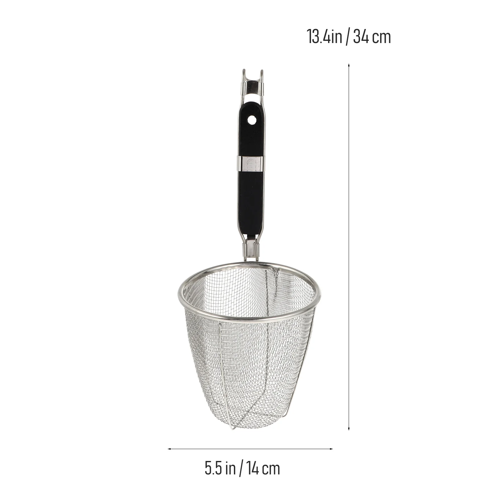 Stainless Steel Strainer Basket Wire Mesh Food Skimmer Kitchen Sieve for Pasta Dumpling Noodle (Black Handle)