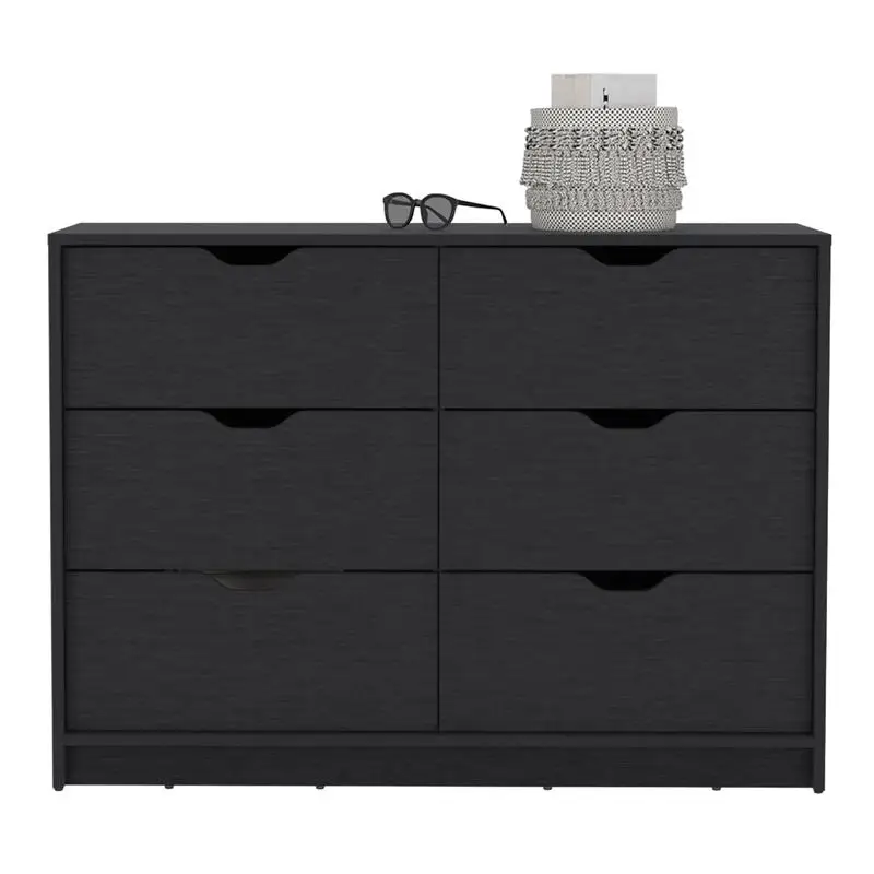 30" Dresser with 2 Lower Cabinets and Drawer Chest, Black Finish, Storage Solution for Bedroom or Living Room