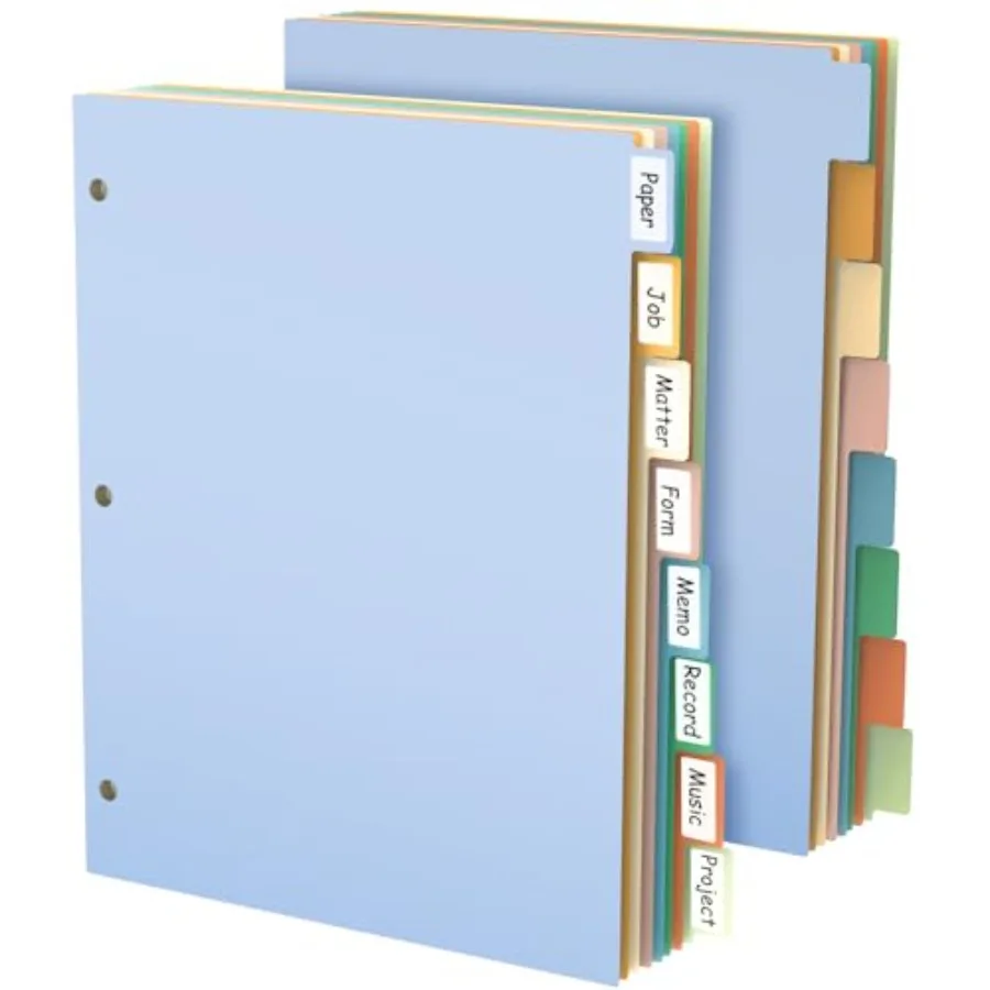 

Dividers for 3 Ring Binder, Plastic 3-Hole Punched Letter Size 8-Tab Dividers, 2 Set Pcs Letter Size Multicolor Index Dividers