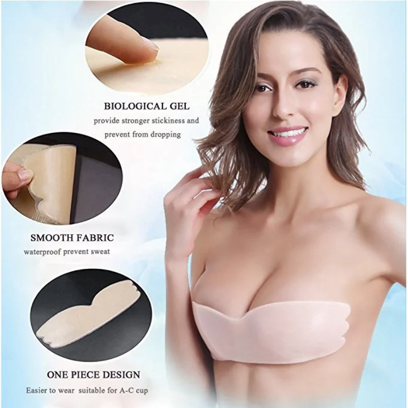 Sexy invisibile Backless reggiseno autoadesivo senza spalline copricapezzoli riutilizzabile Push Up soletta appiccicosa reggiseno Pad matrimonio biancheria intima delle donne