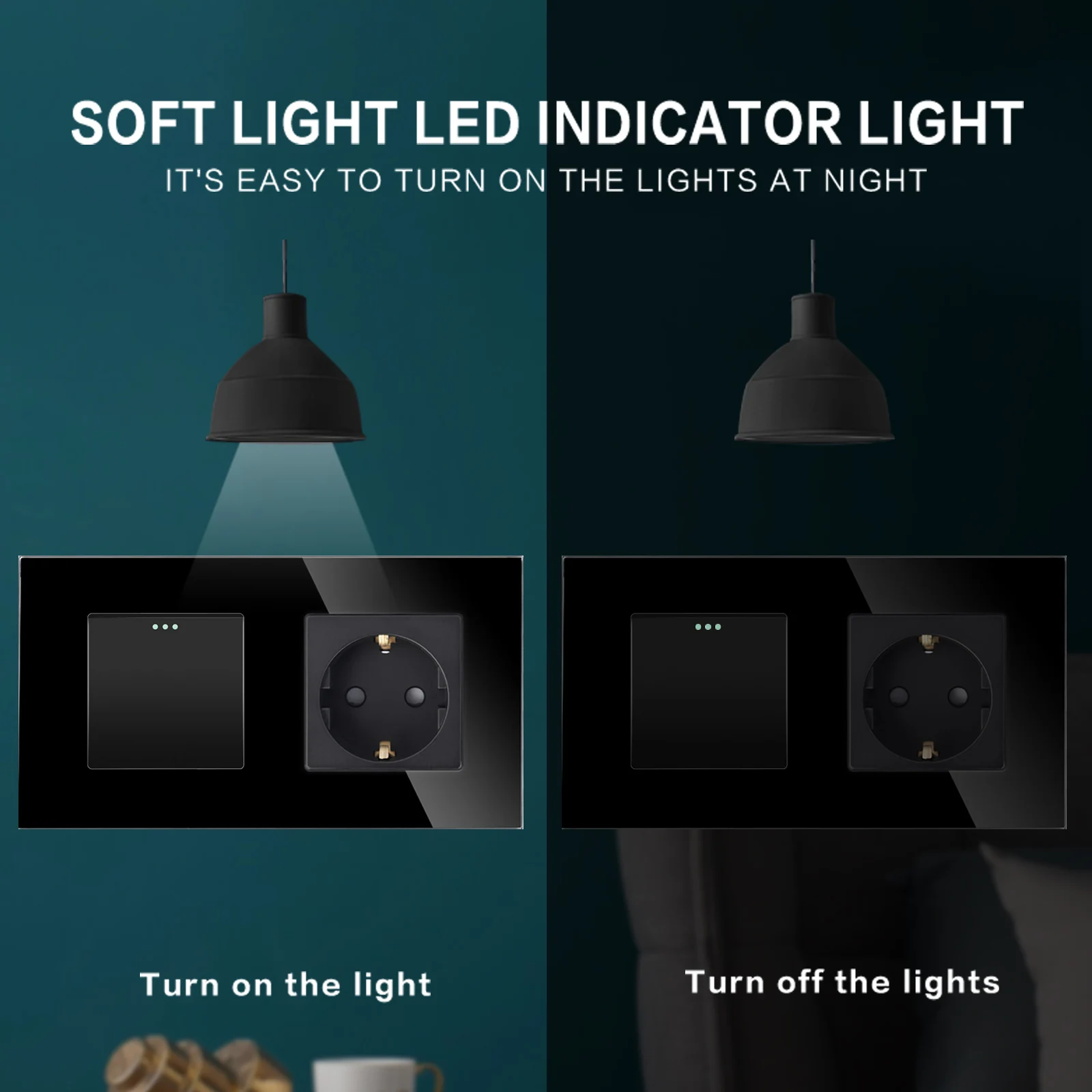 Light Switch With Socket Single 1-Way,Glass Plate Wall Switch With 16 A EU Socket,Physical Button Switch With Socket 157mm 228mm