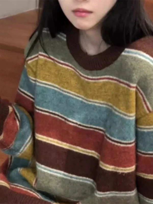 

Color Blo Knitwear Sweater Women's Autumn New Sle Lazy Deep Autumn Outerwear Salt System Base Top round Ne Long Sve