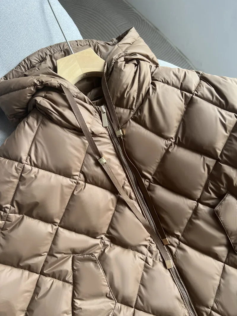 Otoño Invierno plumón de pato blanco sólido chaleco cálido con capucha chaleco suelto mujeres Tops mujer doble cremallera espesar chaleco prendas de vestir