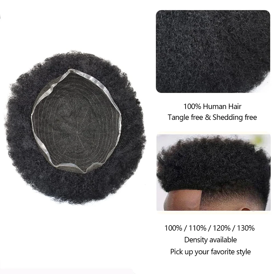 Wig renda penuh keriting Afro hitam alami untuk pria unit sistem pengganti rambut manusia rambut palsu pria prostesis rambut palsu pria bersirkulasi