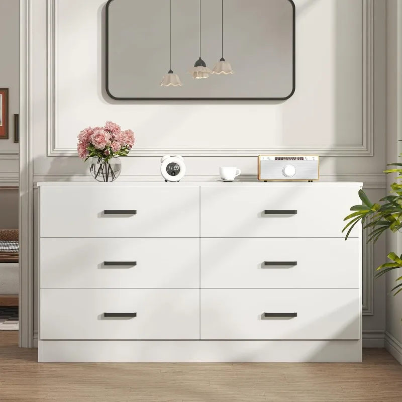 

6-drawer double dressing table, modern drawer cabinet with deep drawers, 15.8 "height x 47.2" width x 27.7 "height (white)