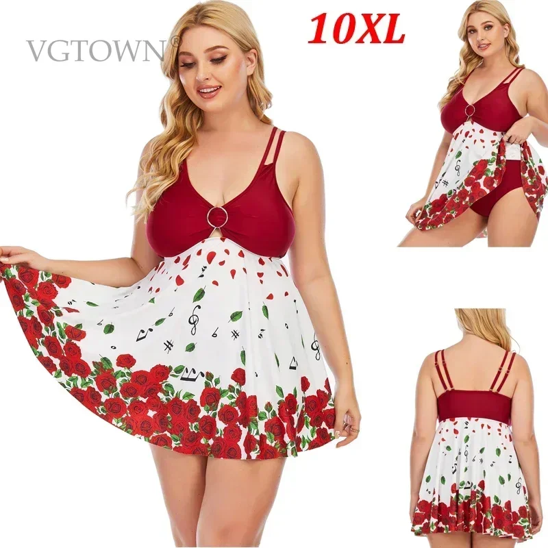 

Женские купальники размера плюс 10XL, пляжный танкини, купальник из двух предметов, купальник с юбкой, контроль живота, большая грудь, женский принт