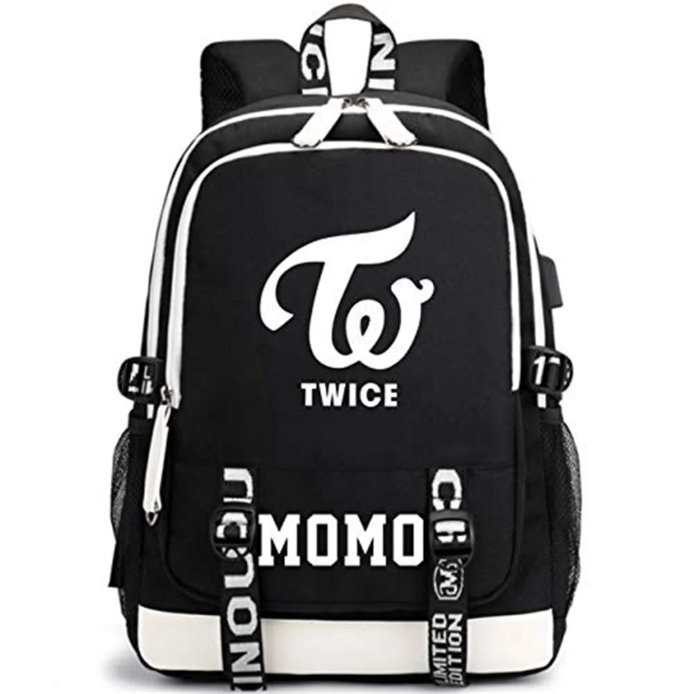 

KPOP Twice Large Capacity USB Charging Book Bag Mochila Travel Bag Sana Momo Backpacks Gift Fans Collection