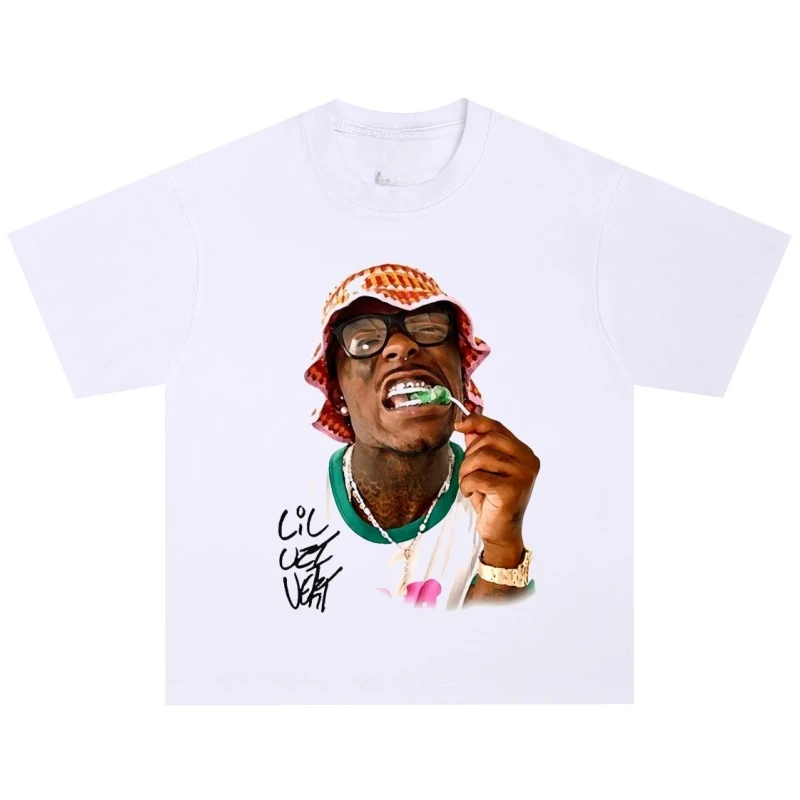 

2025 Summer Fashion New Hip Hop Rapper T-shirt Fashion Portrait American Retro Men's and Women's Short-sleeved Top Large Size