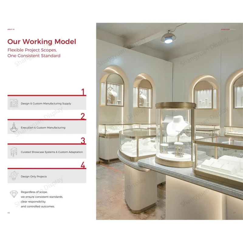 custom.Luxury Wall Mounted Jewelry Showcase Brushed Gold Glass LED Spotlight Wall Cabinet Source Factory Custom - view 5