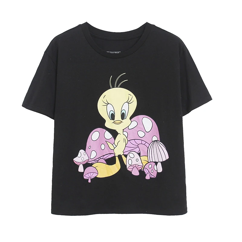 Slimming Cute Sweet Ladies Fashion T-Shirt round Neck Short Sleeve Loose Fit Comfortable Versatile Print Trendy Cotton Polyes...