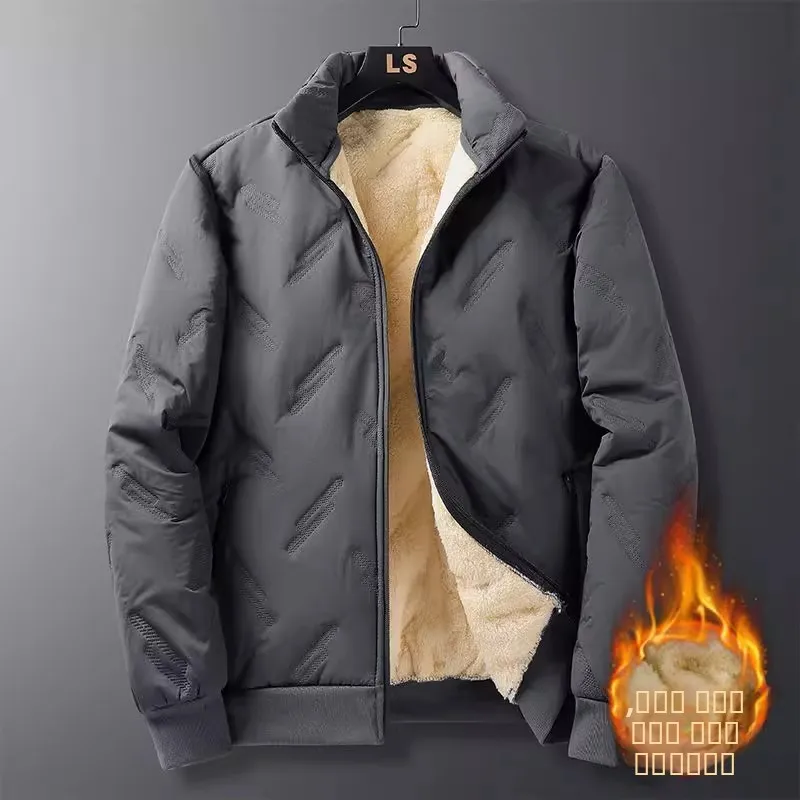 معطف دافئ للرجال من Thiened Fce مبطن من القطن المخملي فضفاض غير رسمي بياقة واقفة للمكتب والعمل في الخريف والشتاء #4