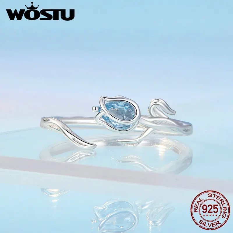 WOSTU New Arrival 925 Sterling Silver Tulip Earrings Opening Ring Set Spinel Ear Studs for Women Fine Jewelry Party Date Gift