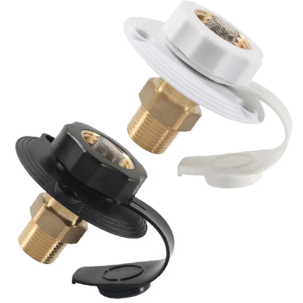 RV Camper Motorhome Trailer Marine White City Water Fill Inlet Flange Brass with Check Valve with Hose Elbow