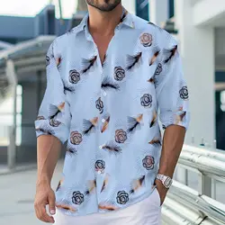 2025 Spring and autumn new British style fashion top men's hot gold rose print casual street long-sleeved shirt