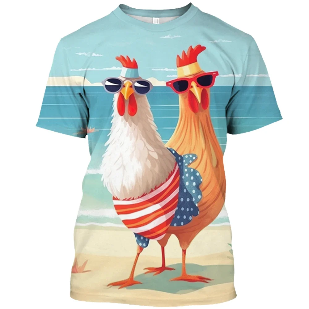 

Cute T-shirt animal rooster 3D printed men's and children's clothing with interesting patterns, loose and thin beach top