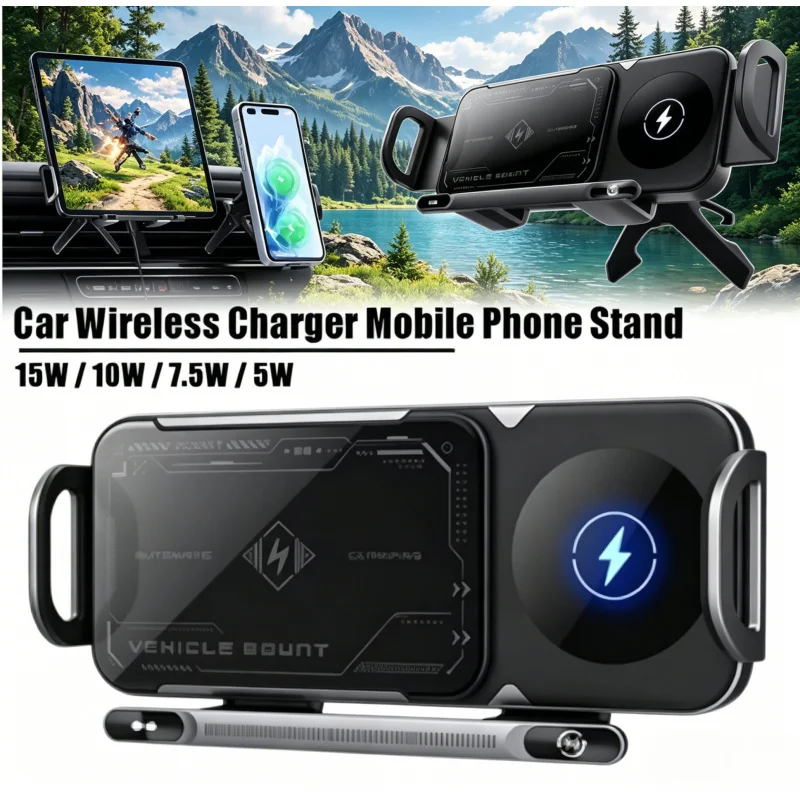 2 in 1 Foldable Auto-Rotate Car Wireless Charger Stand for Samsung Galaxy Z Foldable Phones