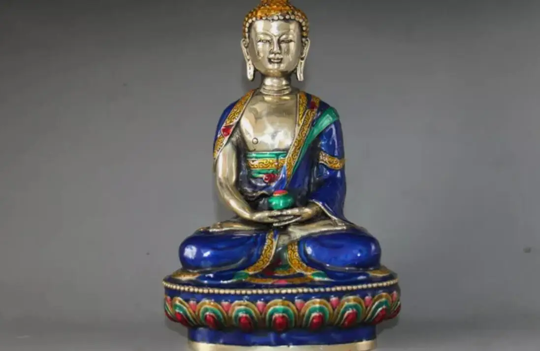 Old tibetan buddhism brass cloisonne Medicine Buddha sakyamuni Shakyamuni statue