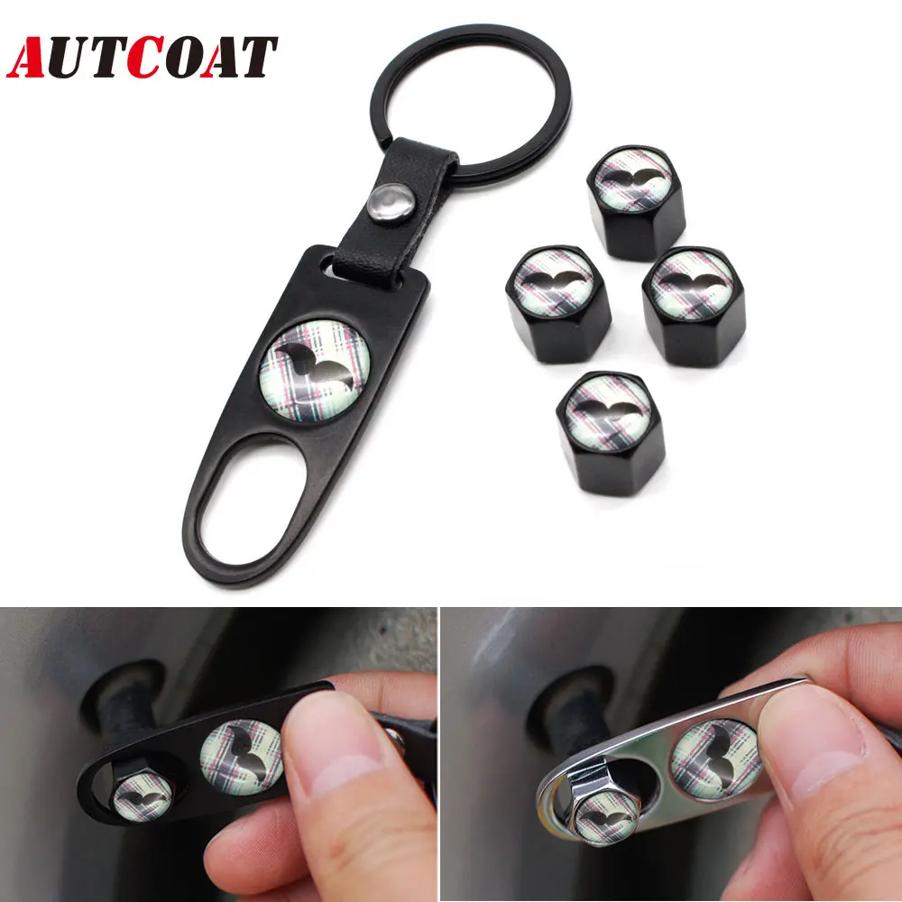 

1Set Anti-theft Car Tire wheel Valve Stems Mustache Style Air Caps With Leather buckle Wrench Zinc Alloy