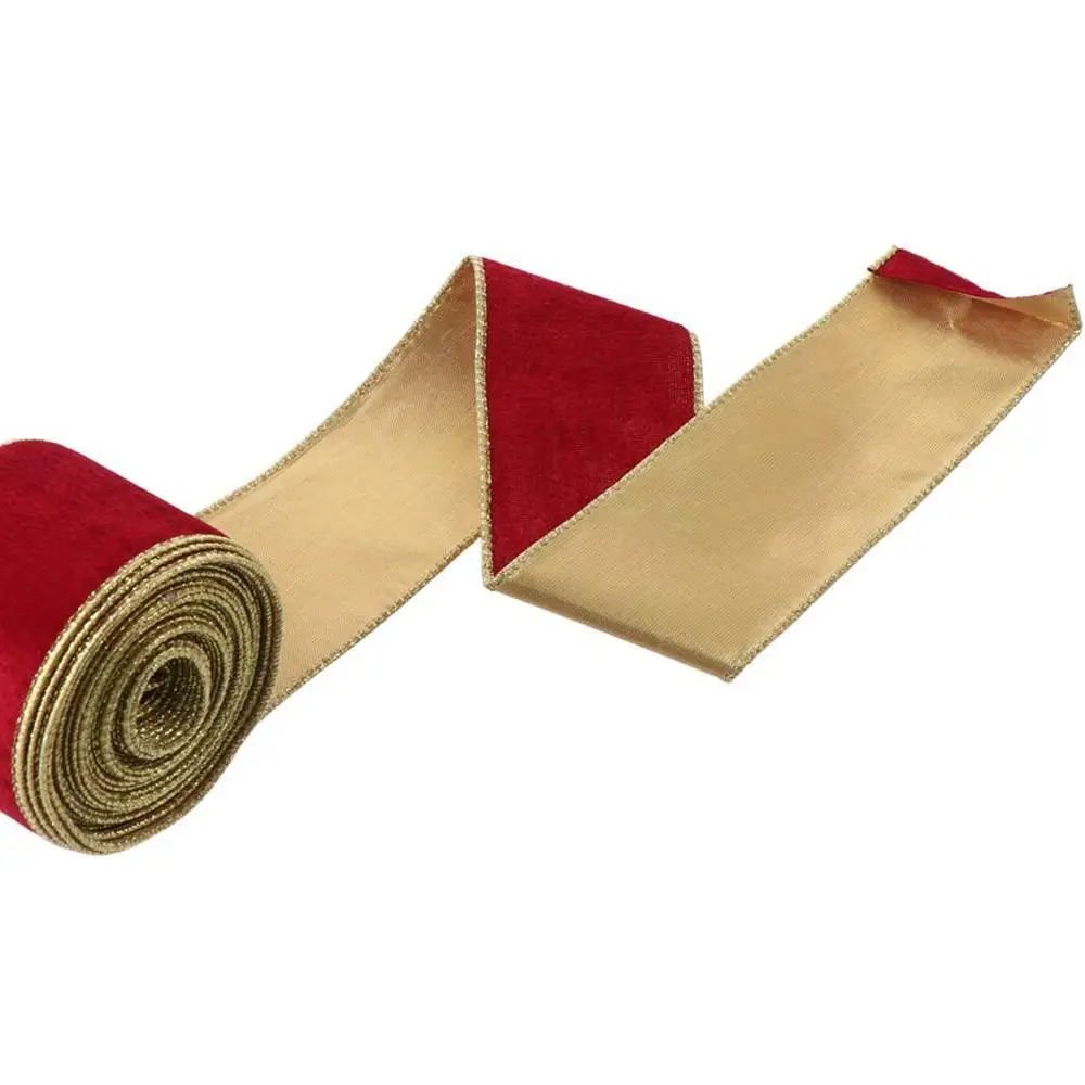 10 ياردة 2.5 بوصة واسعة شريط مخملي حافة ذهبية مخملية حافة ذهبية الشريط الأحمر الأخضر السلكية الشريط لحفل الزفاف #1