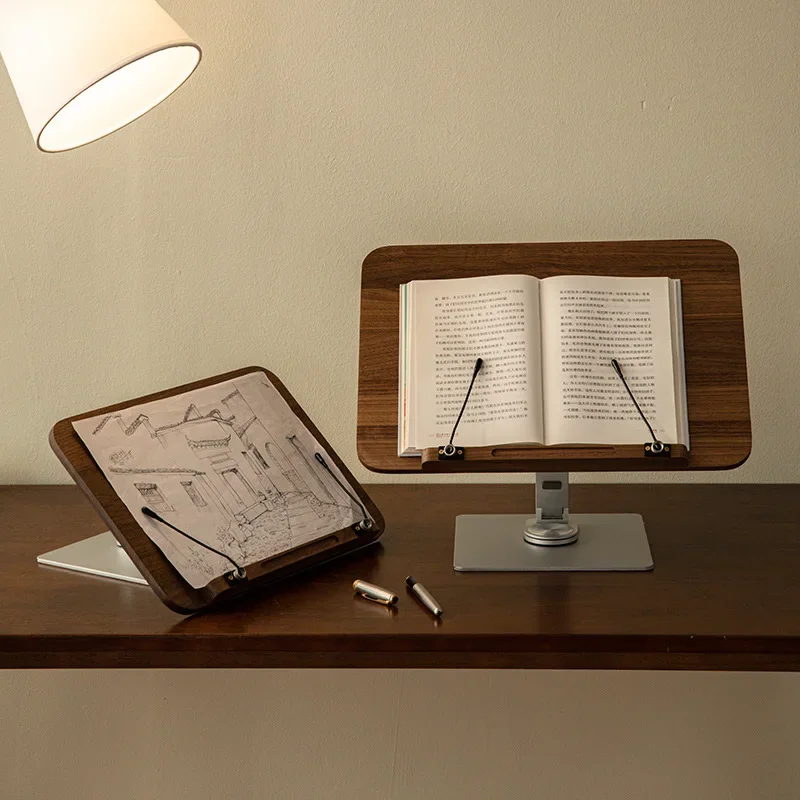 Nordic countries Solid wood bookholder Fixed morning reading stand Black walnut Lifting rotating reading stand Bookshelf