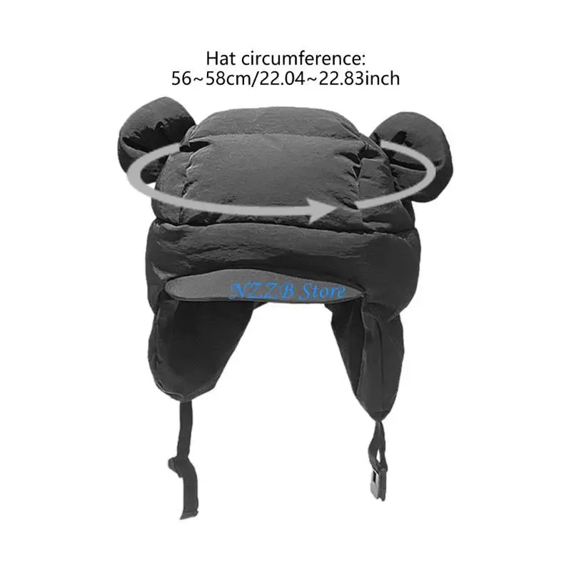 T21F Unisex Warm Trapper Hat Warm Hat Cartoon Bear Unisex Cold Weather Windproof Thick Insulate Hat with Earmuffs