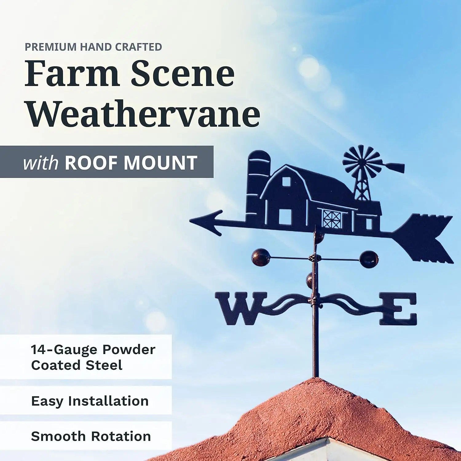 Steel Farm Wind Cups Roof Mount Scene Weathervane