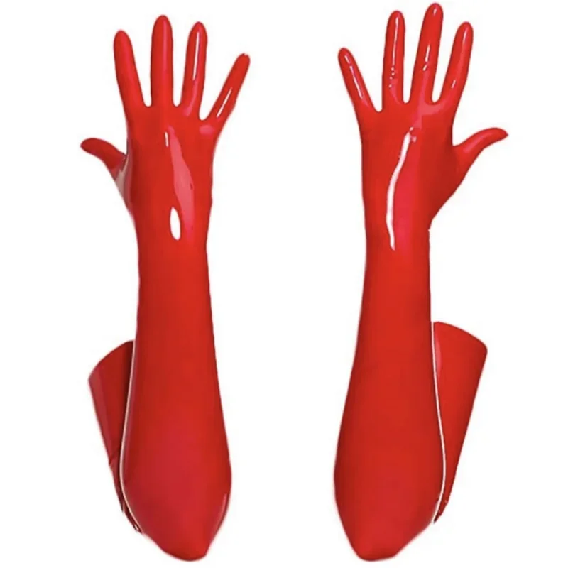 Guantes largos de látex para mujer, manoplas sexys de aspecto húmedo, ropa de noche extoica, fetiche gótico, accesorios de ropa, color negro y rojo