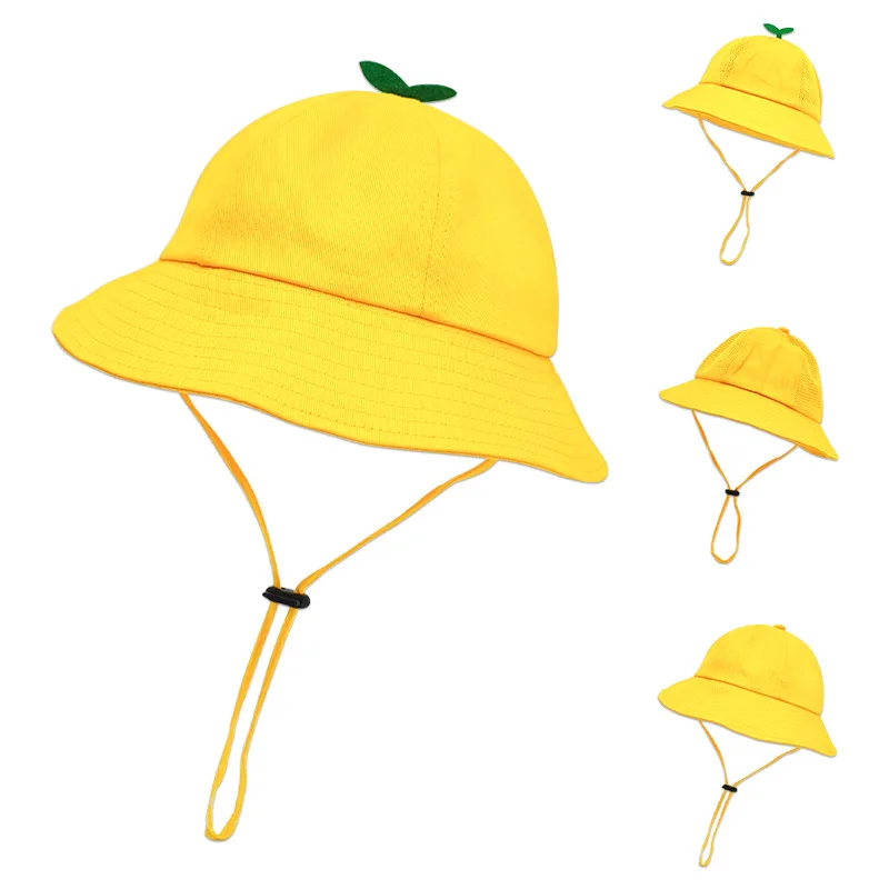 

Children's Yellow Cap Breathable Sun-Proof Kindergarten Bucket Hat Quality Pure Cotton Wholesale CustomizationlogoSun Protection