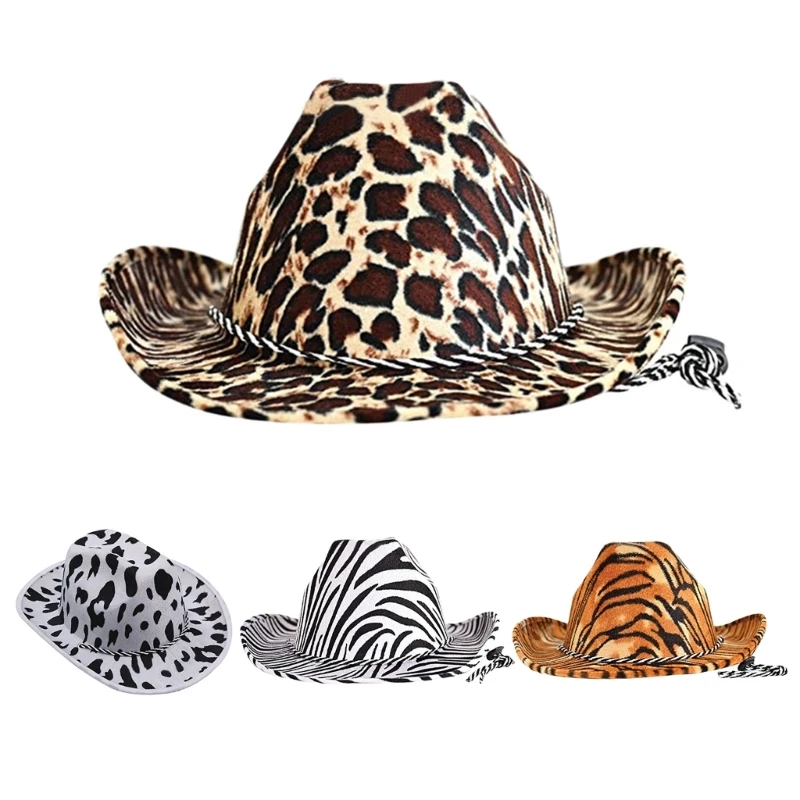 

1PC Cowboy Hats Animal Print Summer Sunhat Western Cowgirl Hat for Men Women Unisex Cosplay Party Costume Dress Up Accessories